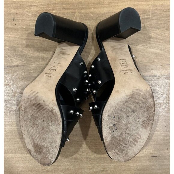 Stuart Weitzman Black Silver Studded Leather Open Toe Slides Heels Size 9.5 M - Picture 5 of 5